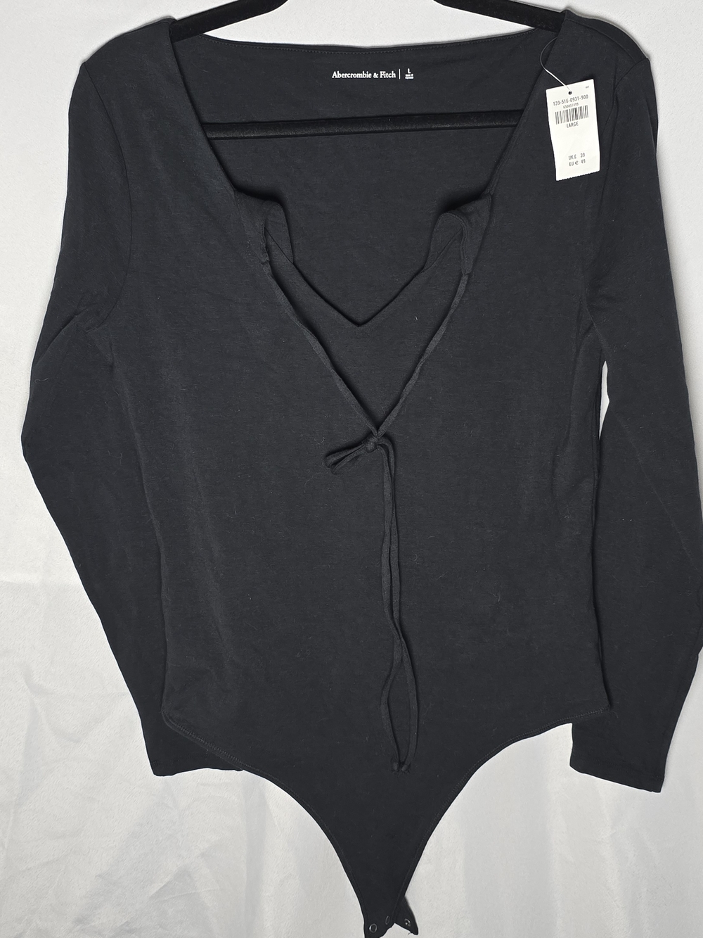 Abercrombie & Fitch Black Long-Sleeve Tie-Front V-Neck Bodysuit
